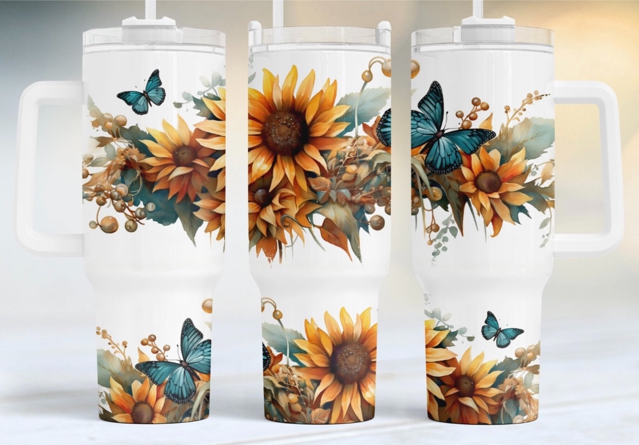 Sunflowers And Butterflies Custom Stanley Cup 40 oz 30 oz Tumbler With Handle