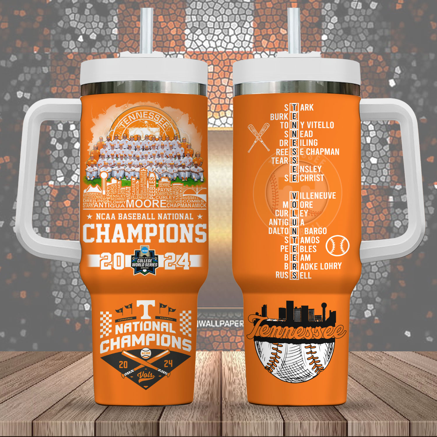 Tennessee Volunteers Baseball NCAA Custom Stanley Cup 40 oz 30 oz Tumbler With Handle