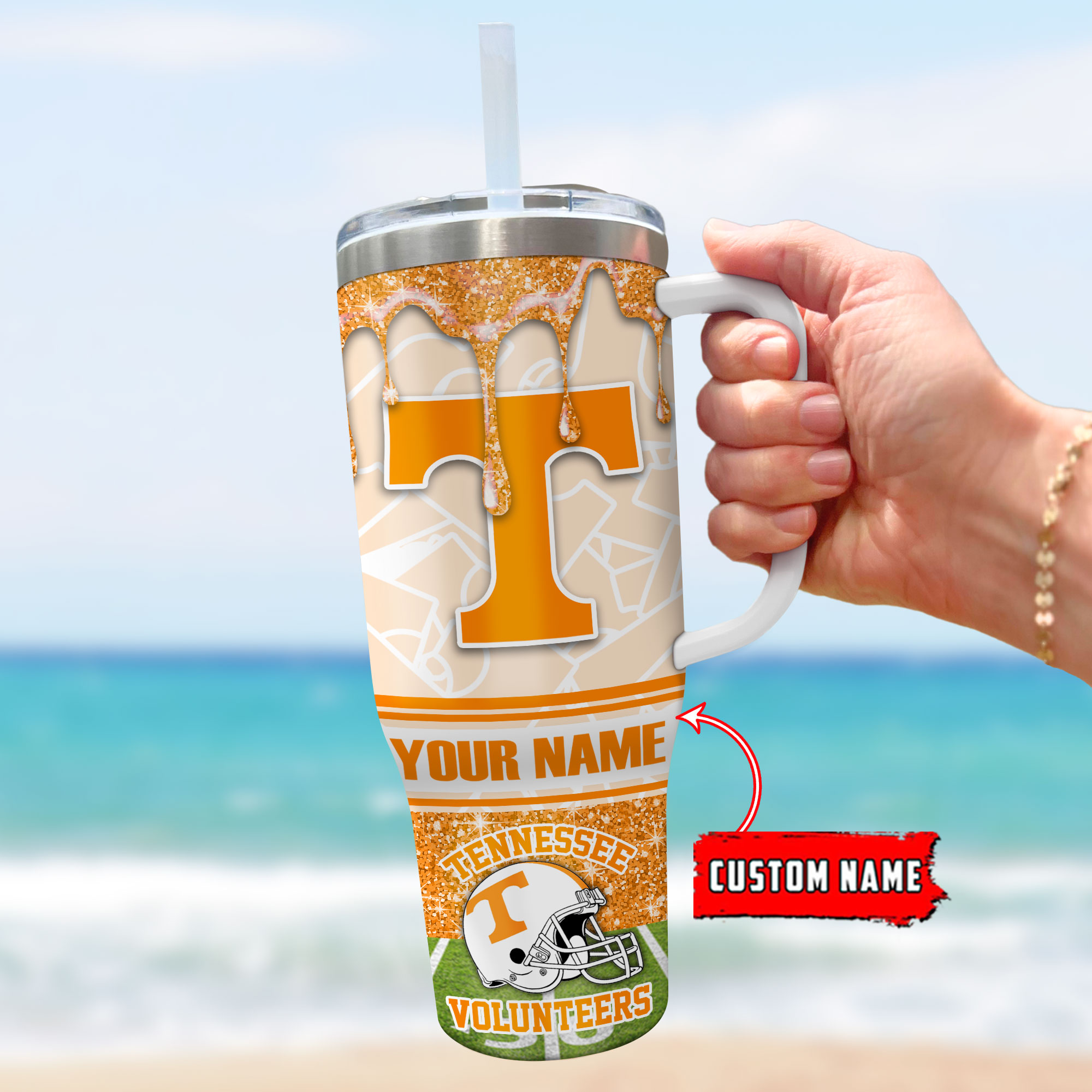 Tennessee Volunteers NCAA Glitter Custom Stanley Cup 40 oz 30 oz Tumbler With Handle