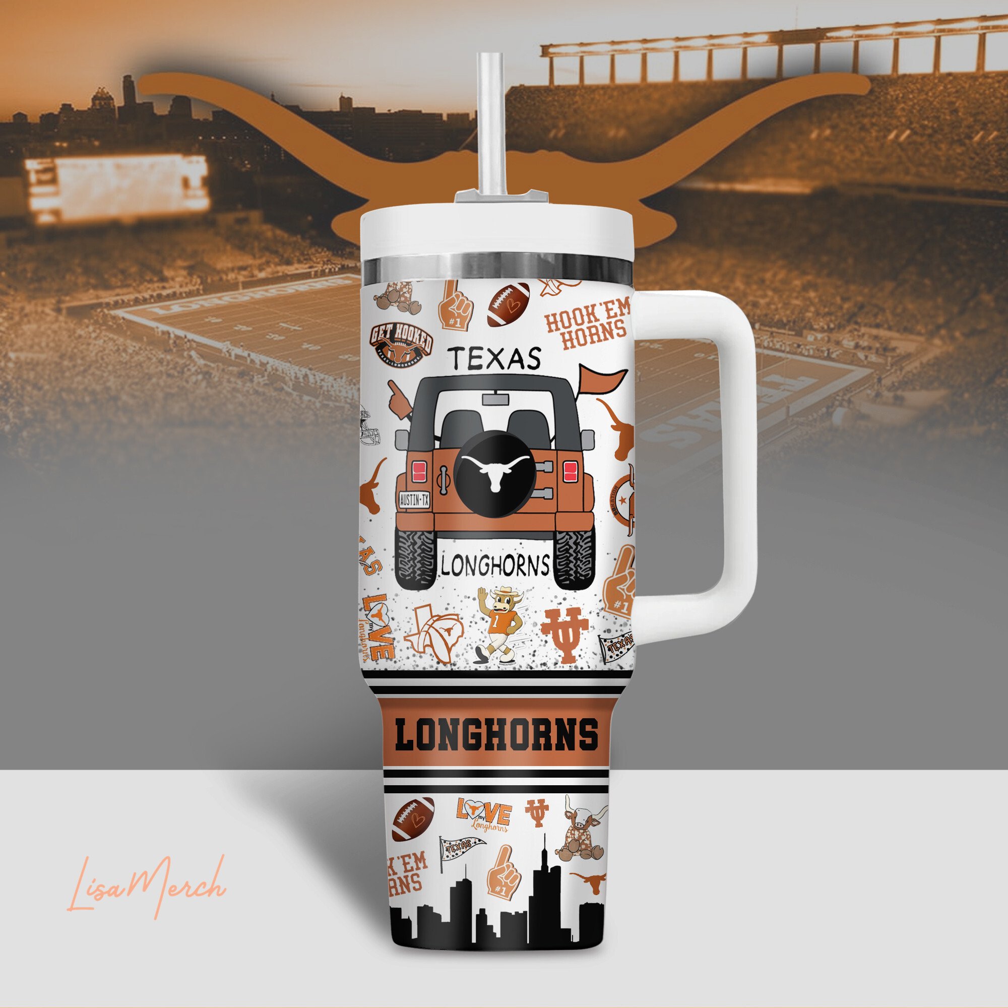 Texas Longhorns NCAA Custom Stanley Cup 40 oz 30 oz Tumbler With Handle