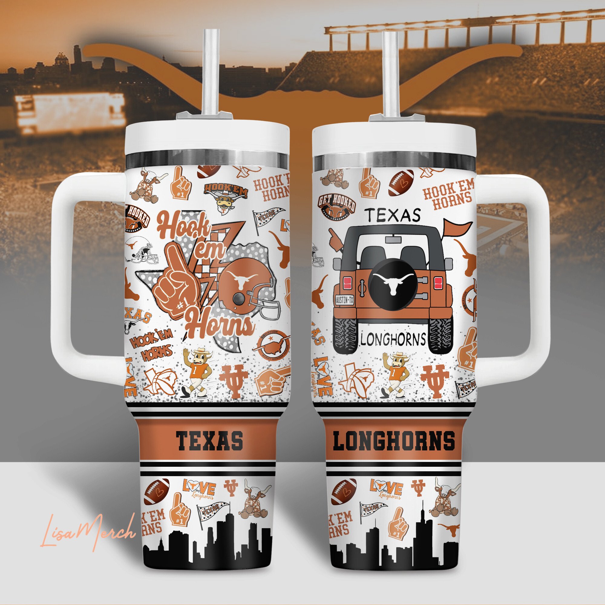Texas Longhorns NCAA Custom Stanley Cup 40 oz 30 oz Tumbler With Handle