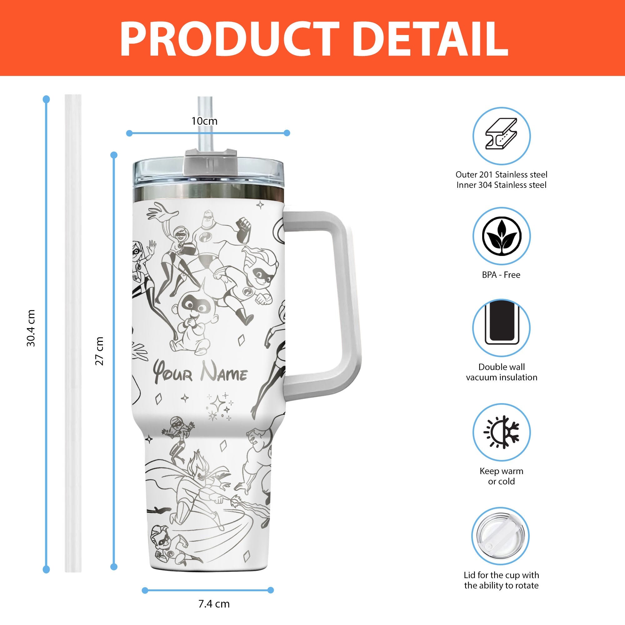 The Incredibles Disney Cartoon Custom Stanley Cup 40 oz 30 oz Tumbler With Handle