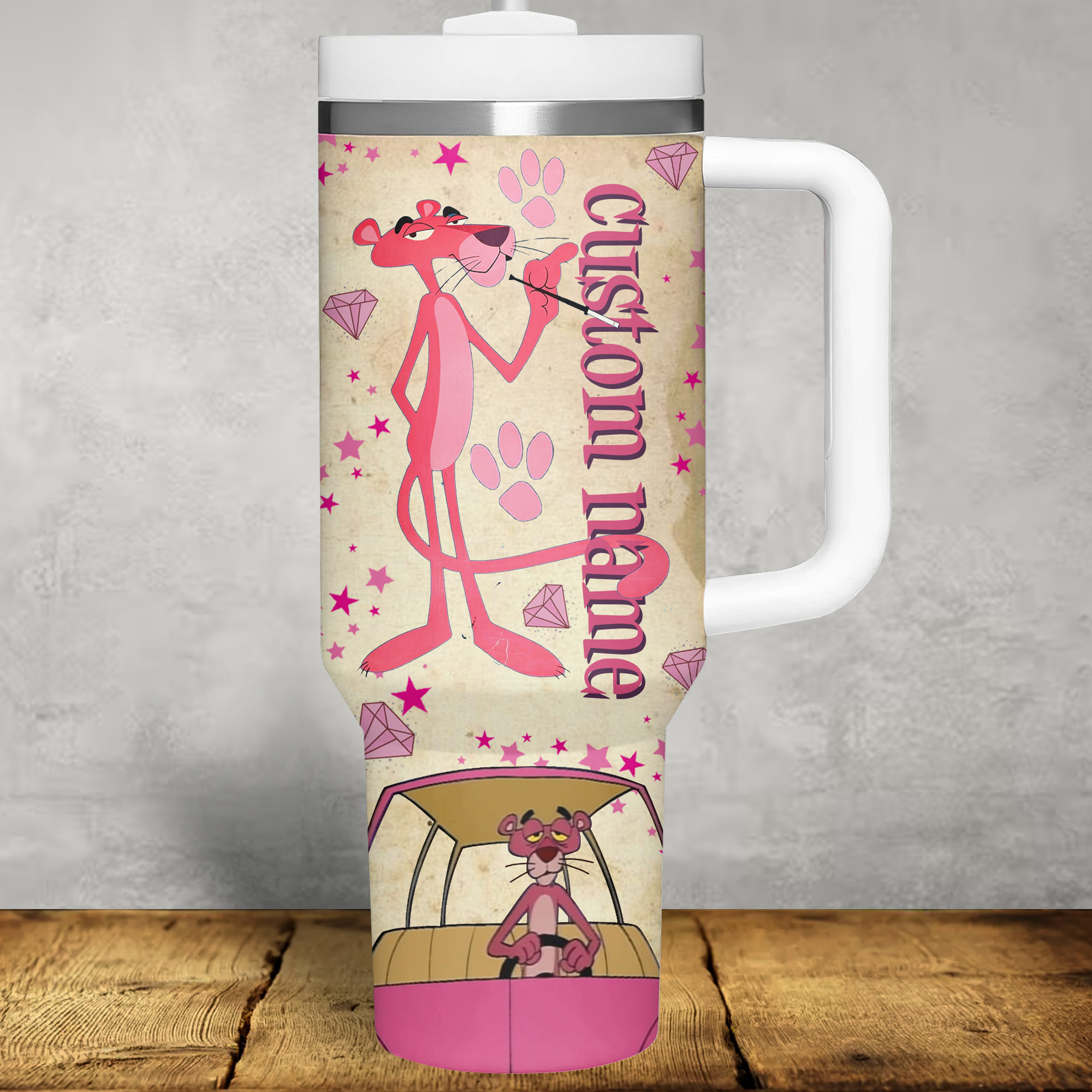 The Pink Panther Cartoon Custom Stanley Cup 40 oz 30 oz Tumbler With Handle