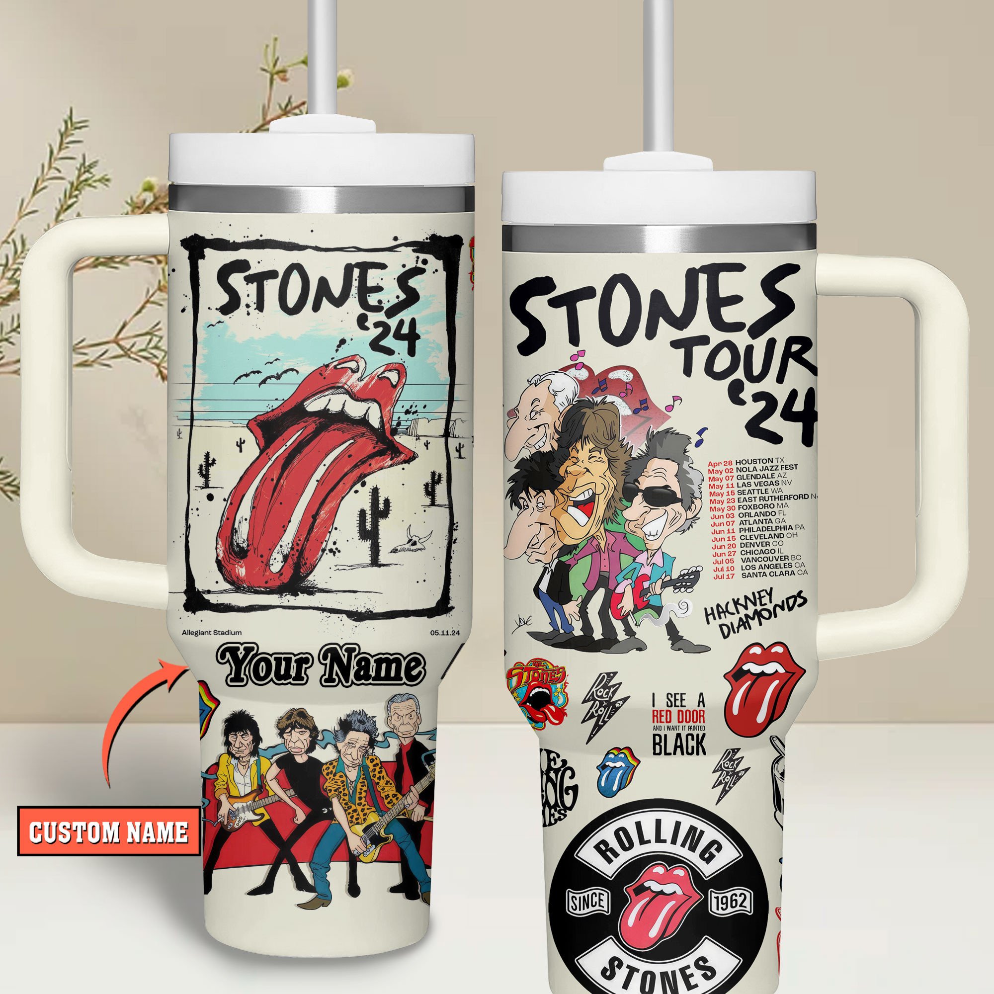 The Rolling Stones Music Custom Stanley Cup 40 oz 30 oz Tumbler With Handle