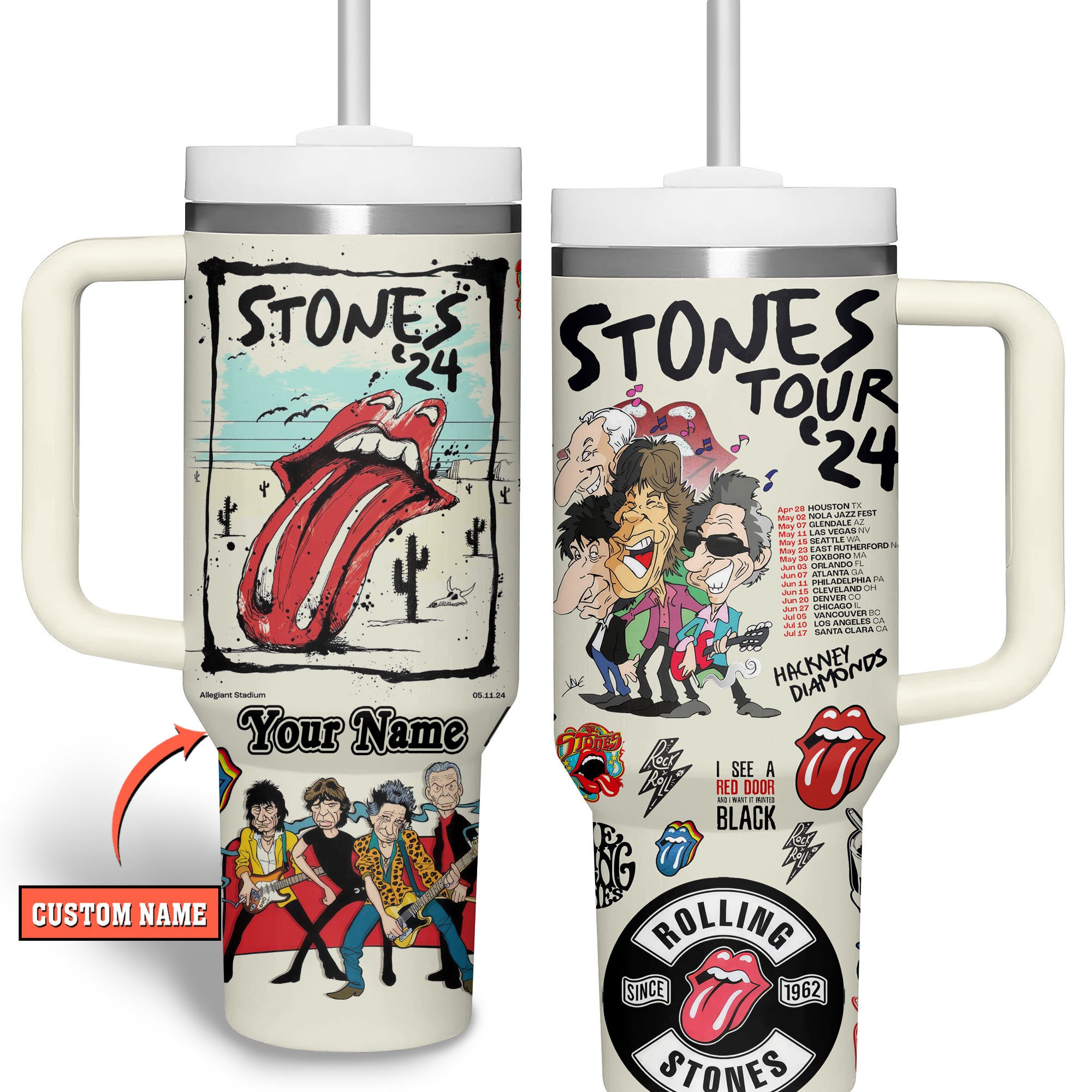 The Rolling Stones Music Custom Stanley Cup 40 oz 30 oz Tumbler With Handle