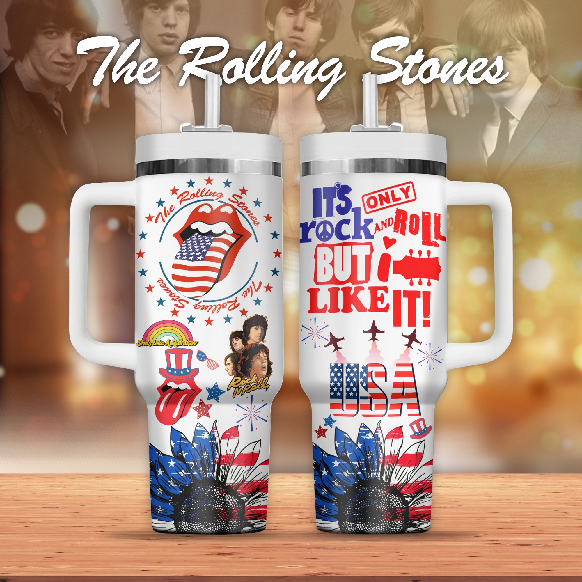 The Rolling Stones Music Custom Stanley Cup 40 oz 30 oz Tumbler With Handle