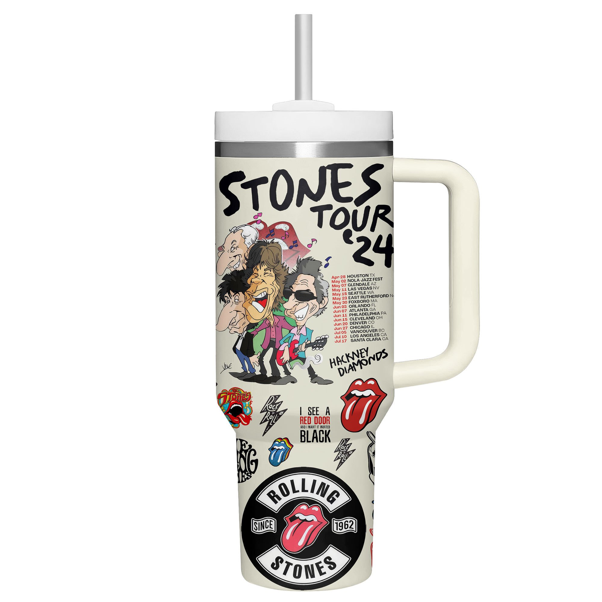 The Rolling Stones Music Custom Stanley Cup 40 oz 30 oz Tumbler With Handle