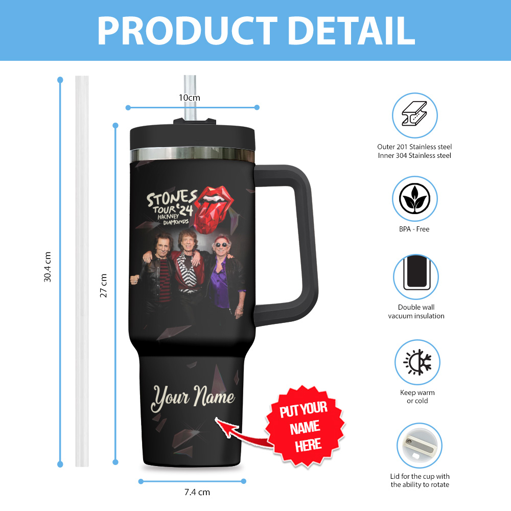 The Rolling Stones Music Custom Stanley Cup 40 oz 30 oz Tumbler With Handle