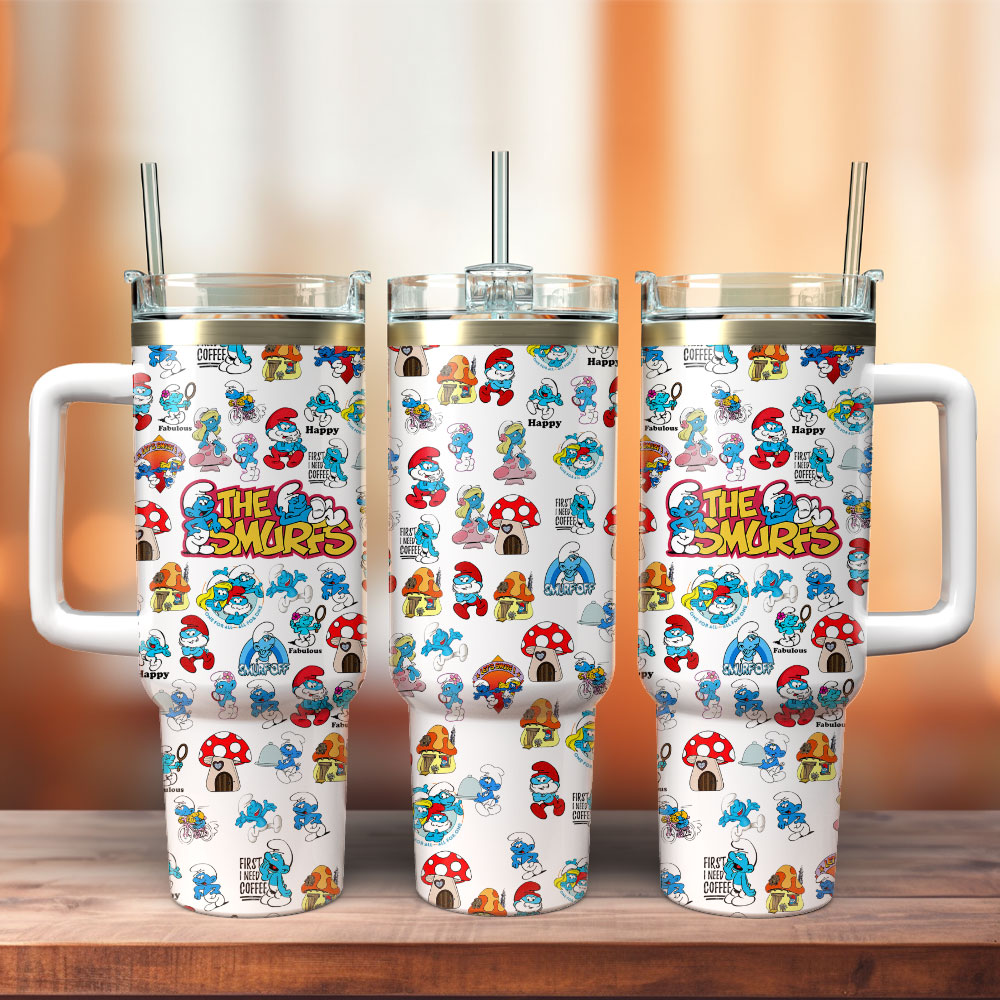 The Smurfs Cartoon Custom Stanley Cup 40 oz 30 oz Tumbler With Handle