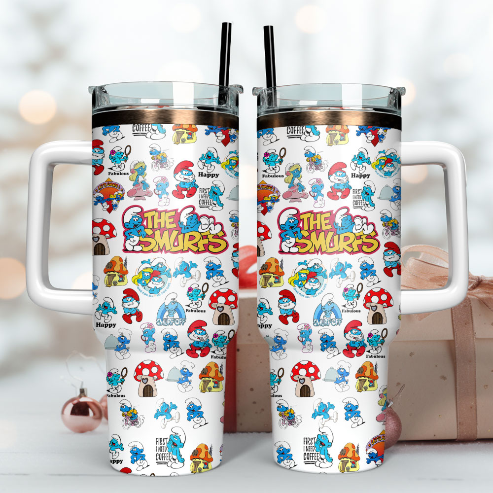 The Smurfs Cartoon Custom Stanley Cup 40 oz 30 oz Tumbler With Handle