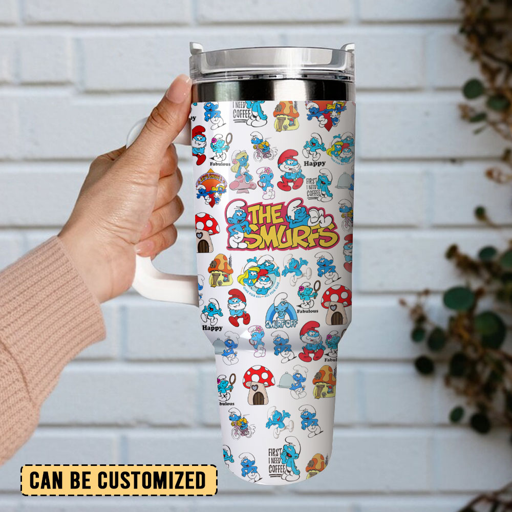 The Smurfs Cartoon Custom Stanley Cup 40 oz 30 oz Tumbler With Handle