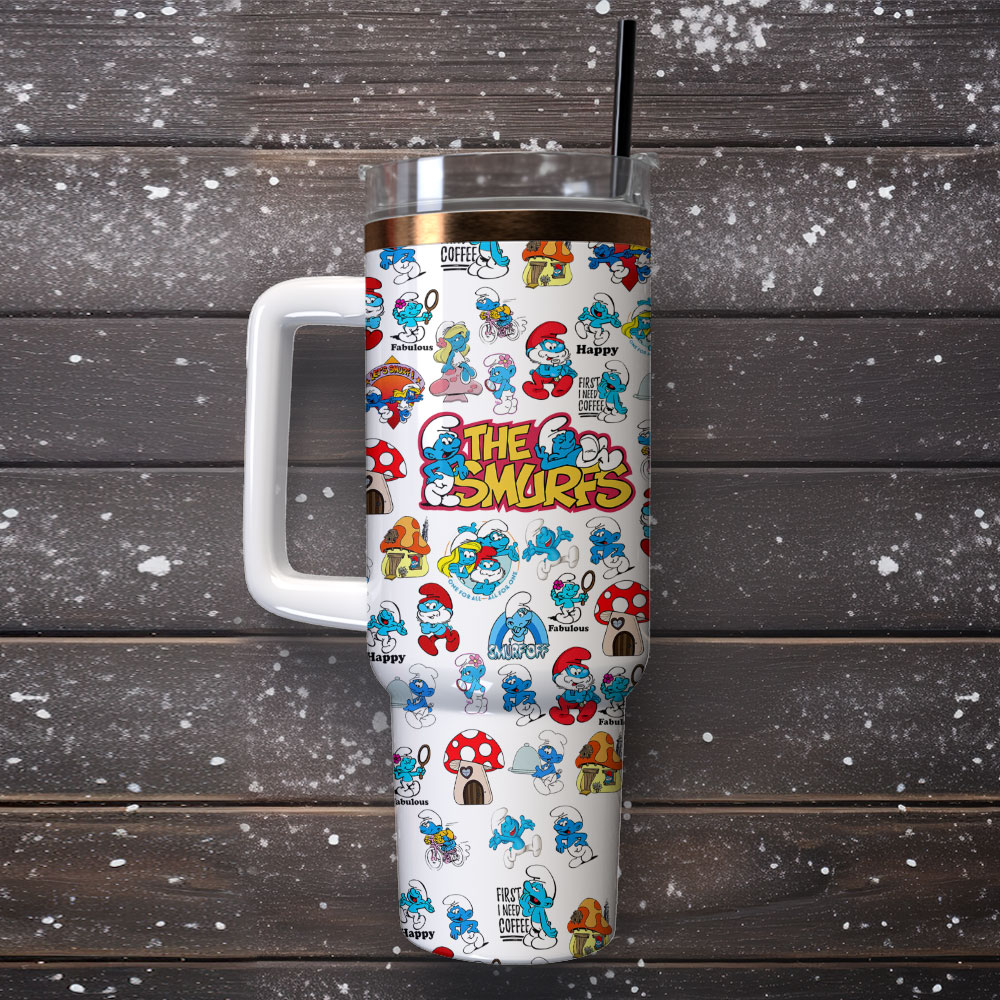 The Smurfs Cartoon Custom Stanley Cup 40 oz 30 oz Tumbler With Handle