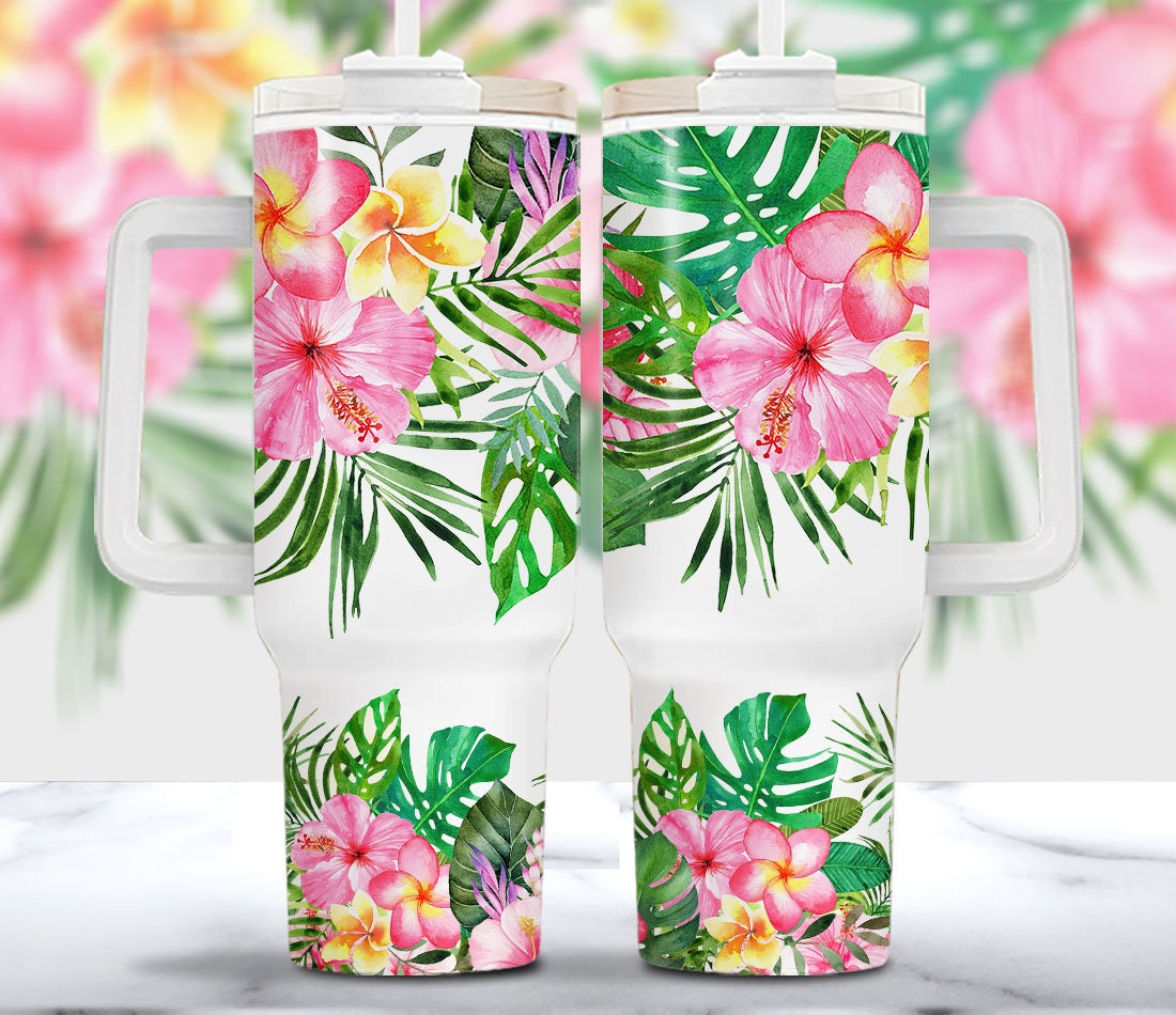Tropical Floral Custom Stanley Cup 40 oz 30 oz Tumbler With Handle