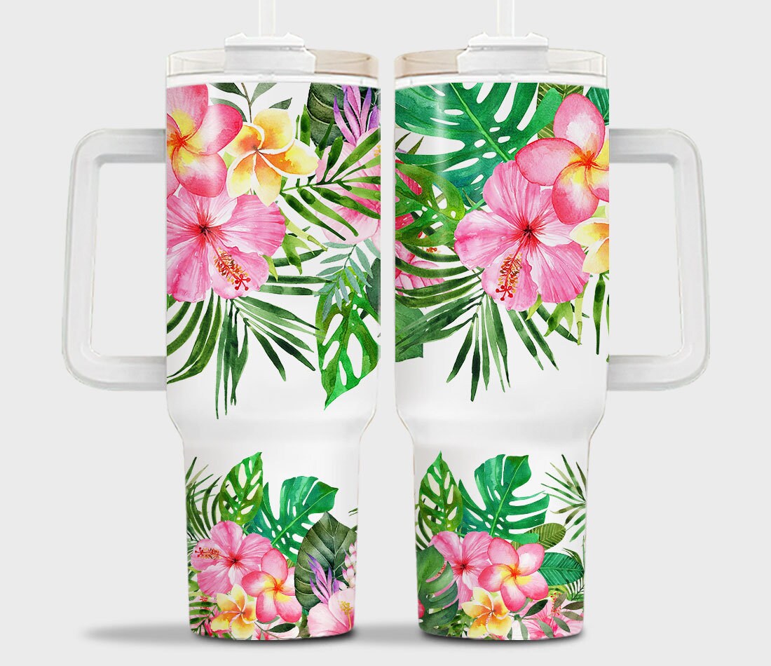 Tropical Floral Custom Stanley Cup 40 oz 30 oz Tumbler With Handle
