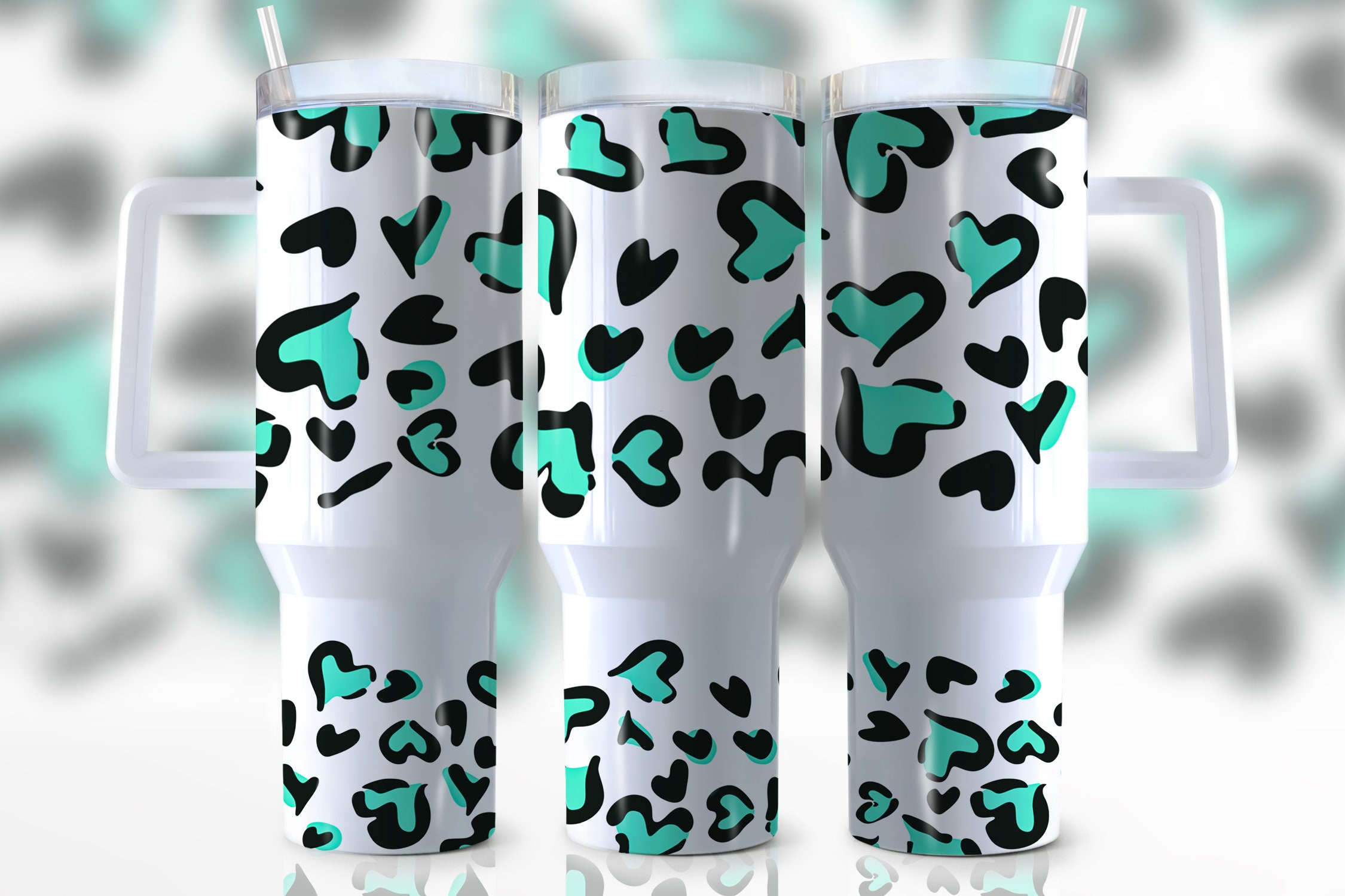 Turquoise Leopard Print Custom Stanley Cup 40 oz 30 oz Tumbler With Handle