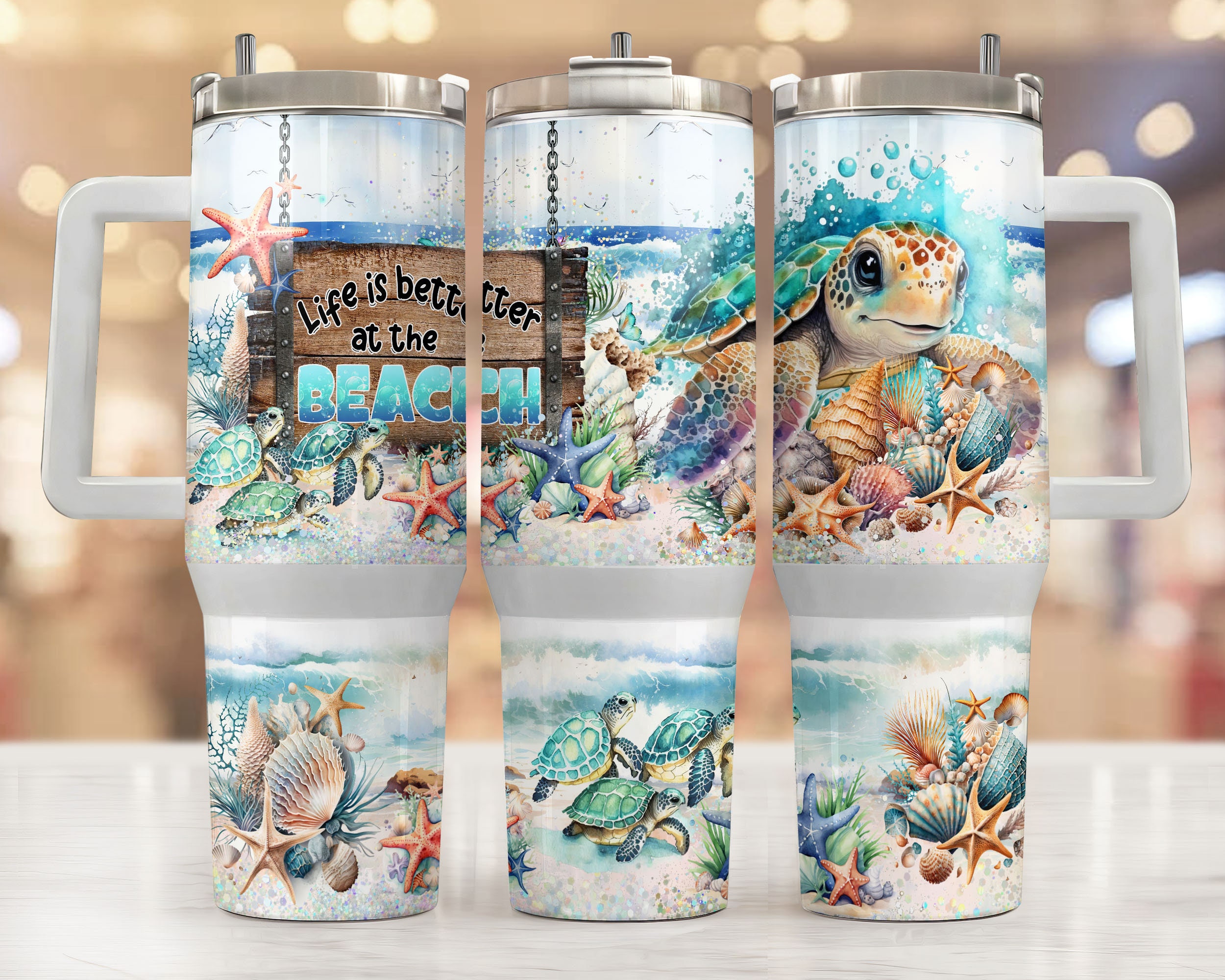 Turtle and Sea Life Custom Stanley Cup 40 oz 30 oz Tumbler With Handle