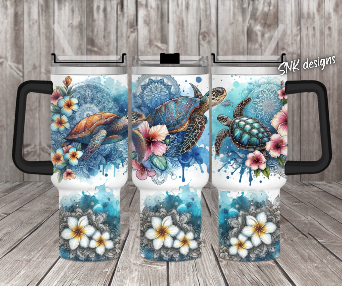 Turtle With Hibiscus Flowers Custom Stanley Cup 40 oz 30 oz Tumbler With Handle