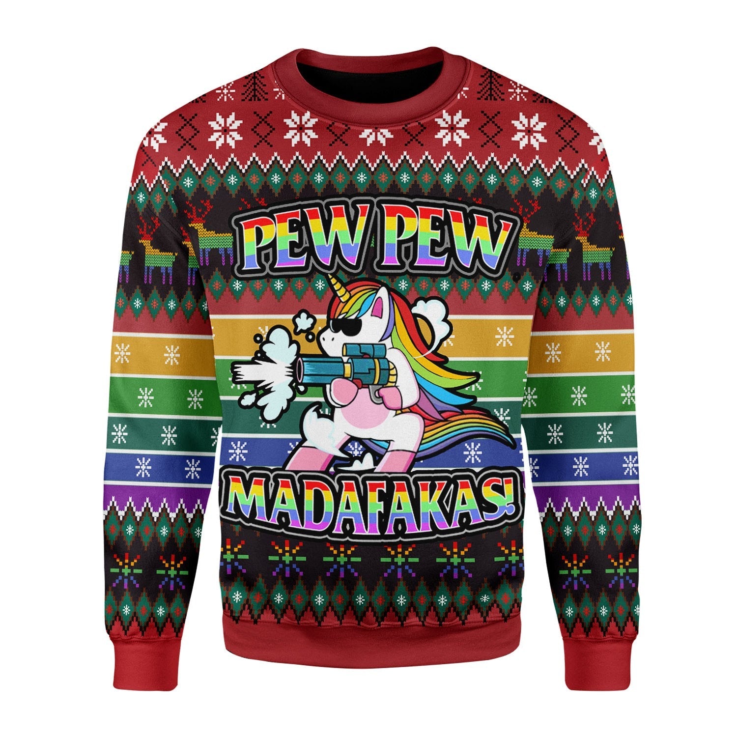 Unicorn LGBT Pew Pew Christmas Sweater - Stormmerch Exclusive