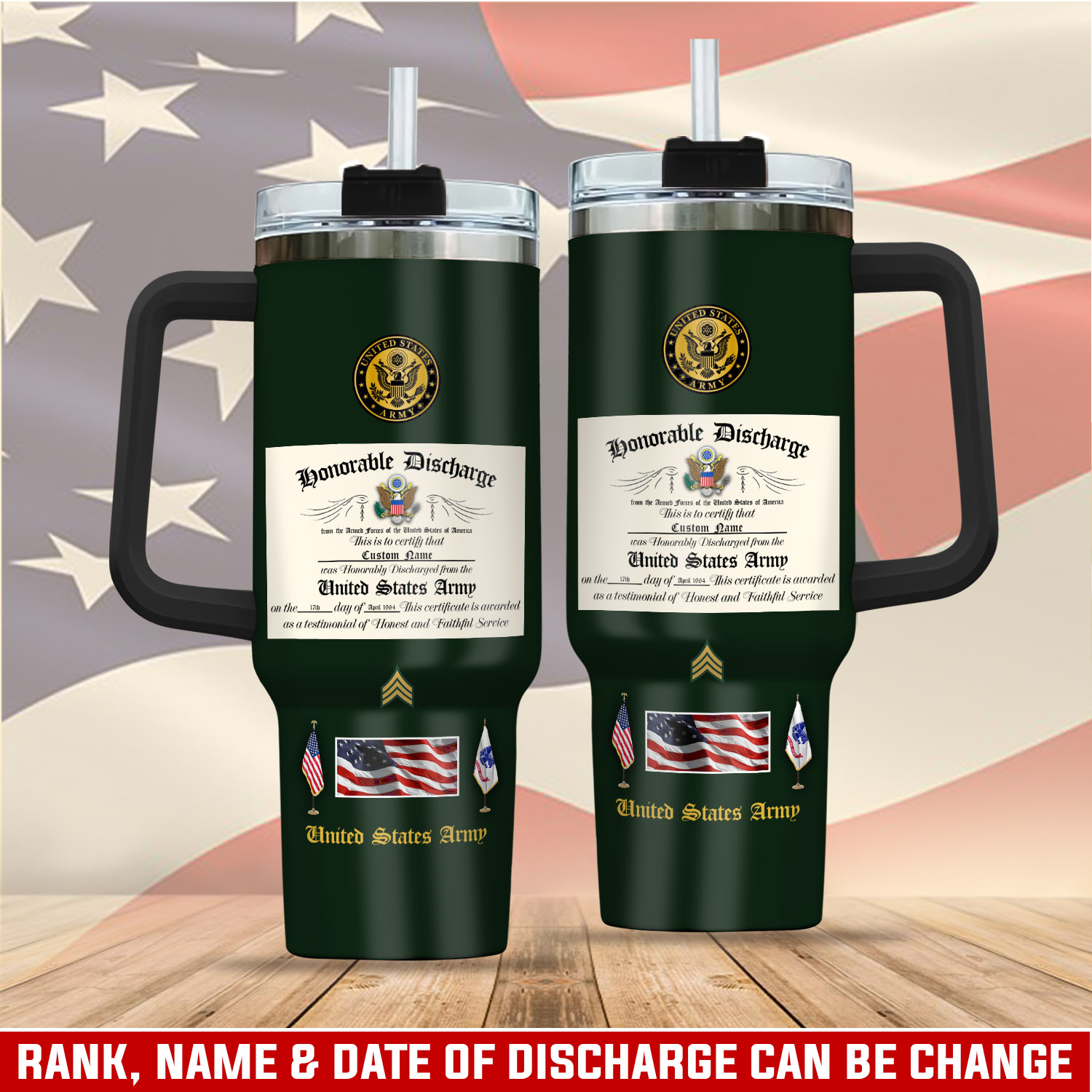 United States Army Custom Stanley Cup 40 oz 30 oz Tumbler With Handle