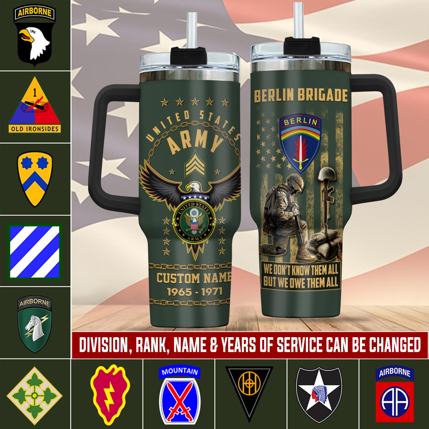 United States Army Division Custom Stanley Cup 40 oz 30 oz Tumbler With Handle