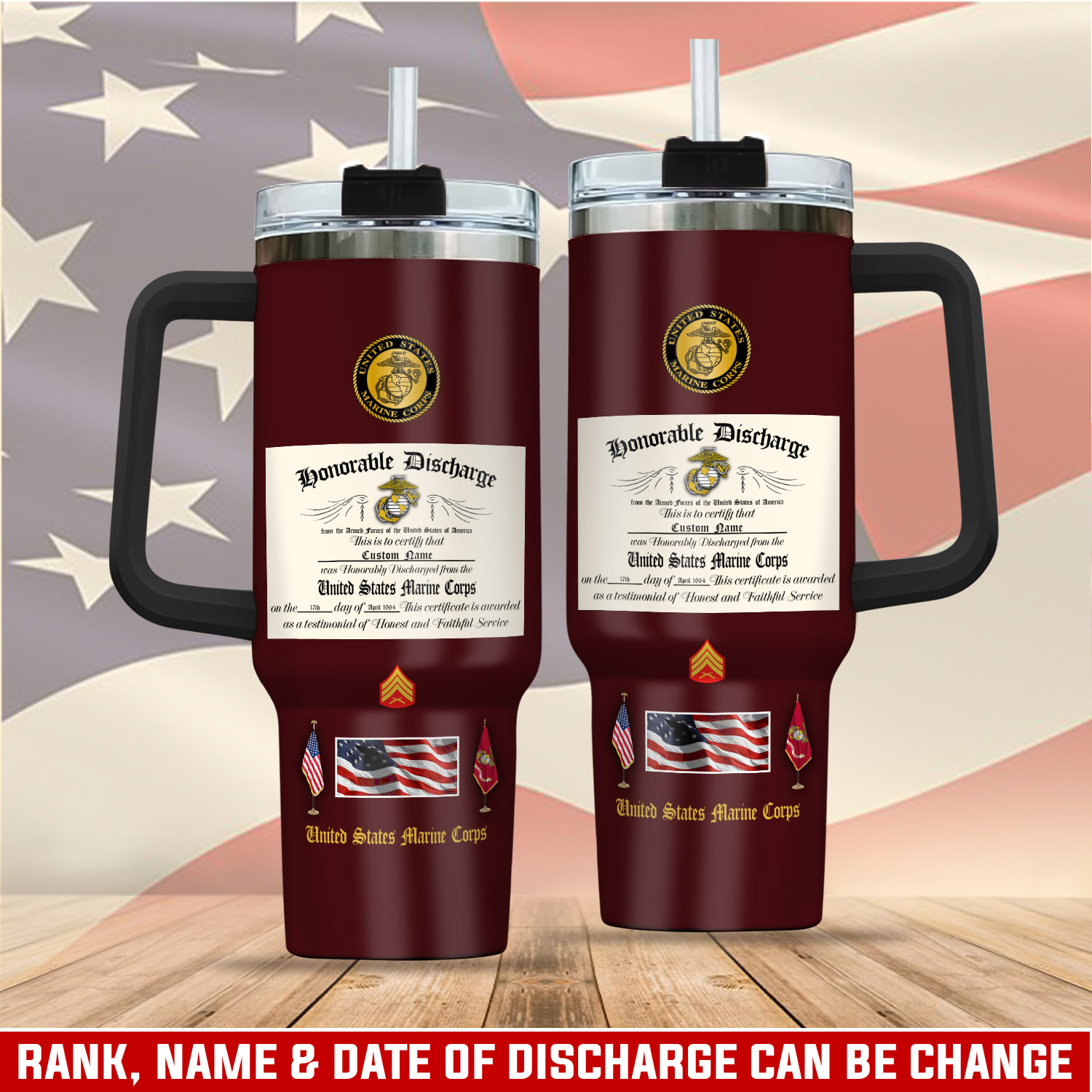 United States Marine Corps Custom Stanley Cup 40 oz 30 oz Tumbler With Handle