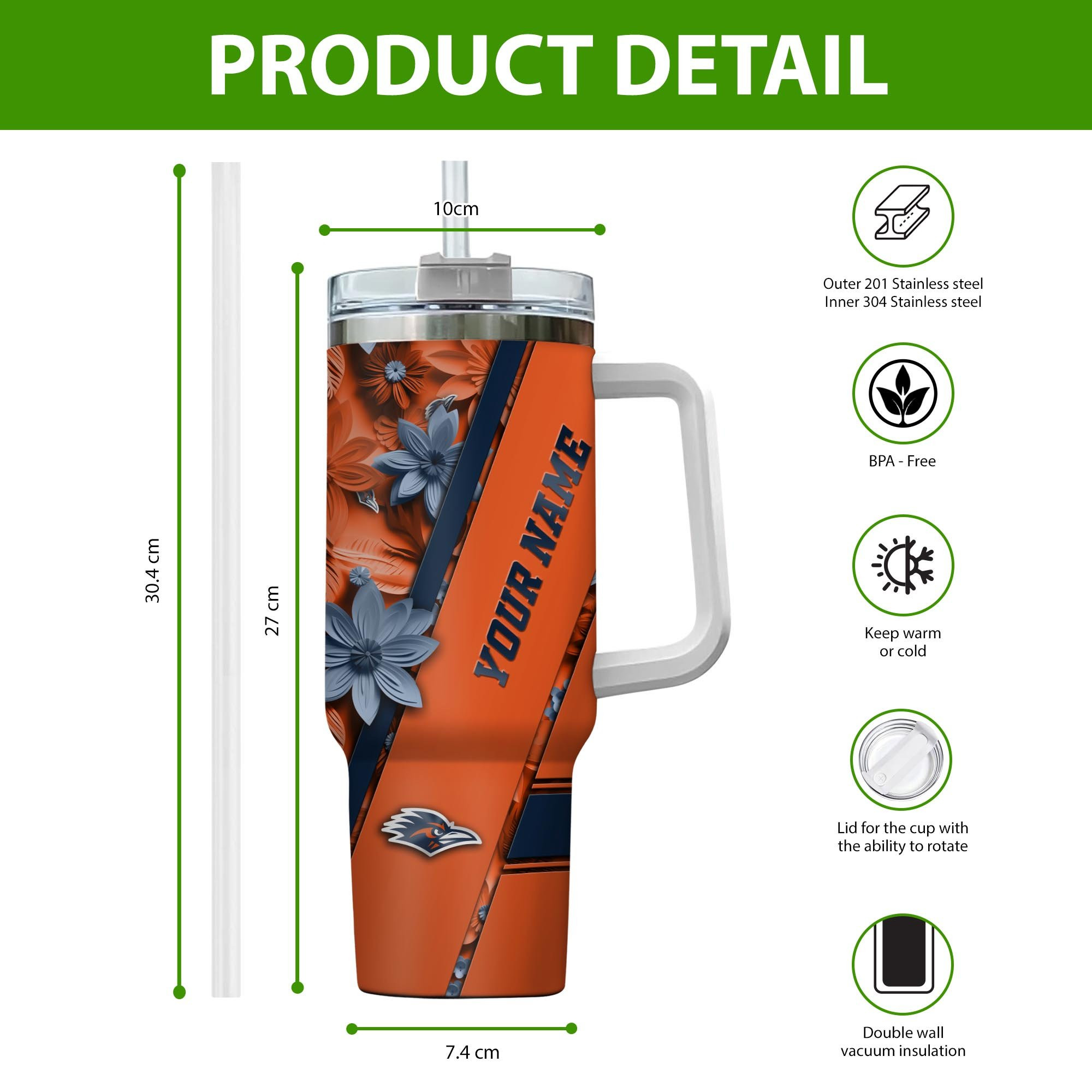 UTSA Roadrunners NCAA Custom Stanley Cup 40 oz 30 oz Tumbler With Handle