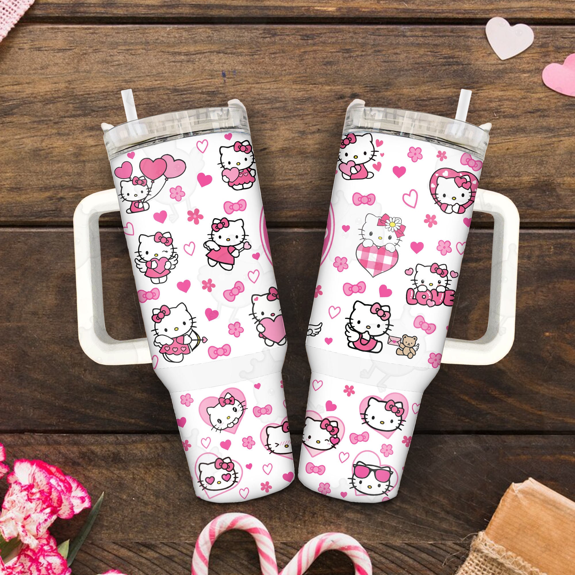 Valentine Hello Kitty Sanrio Cartoon Custom Stanley Cup 40 oz 30 oz Tumbler With Handle
