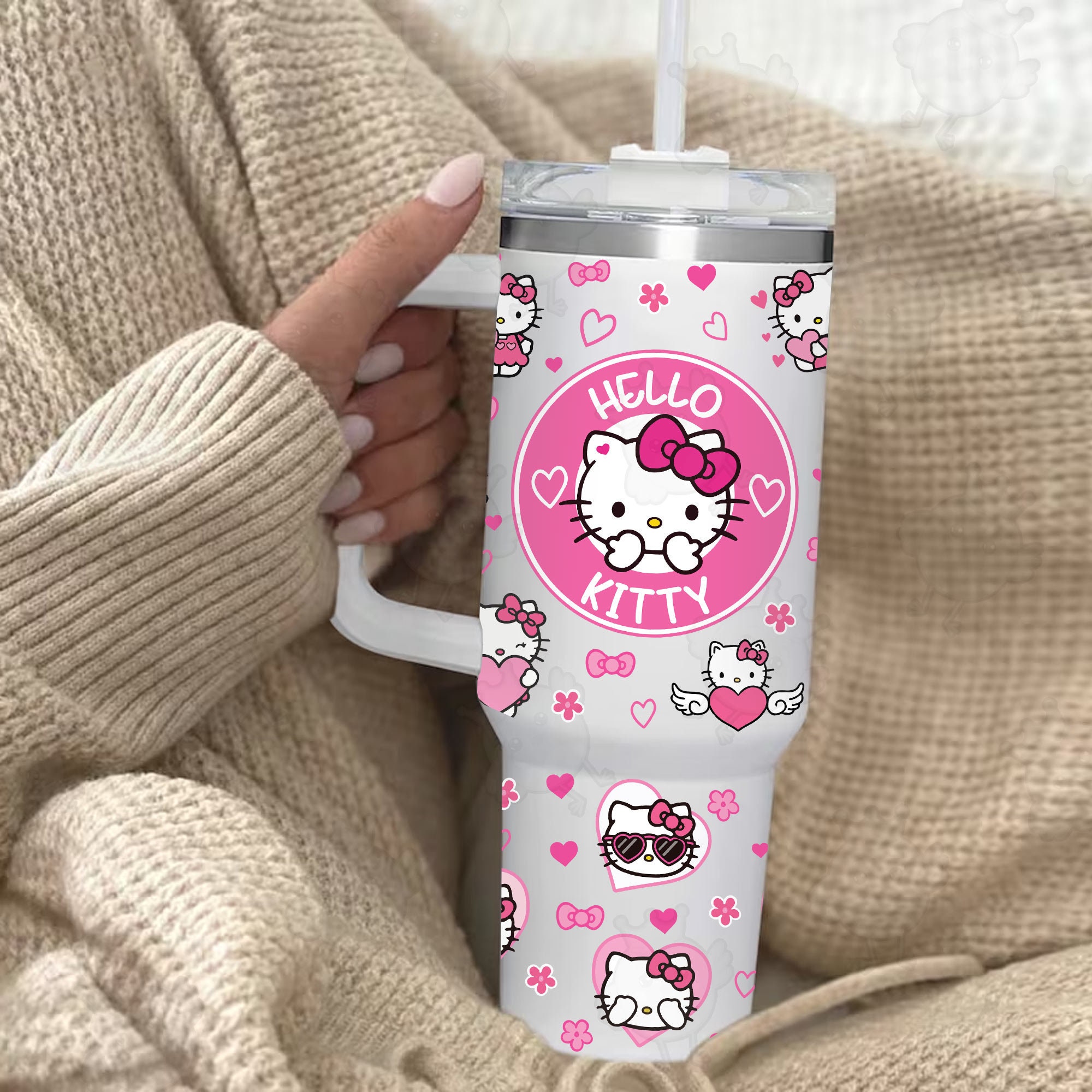 Valentine Hello Kitty Sanrio Cartoon Custom Stanley Cup 40 oz 30 oz Tumbler With Handle