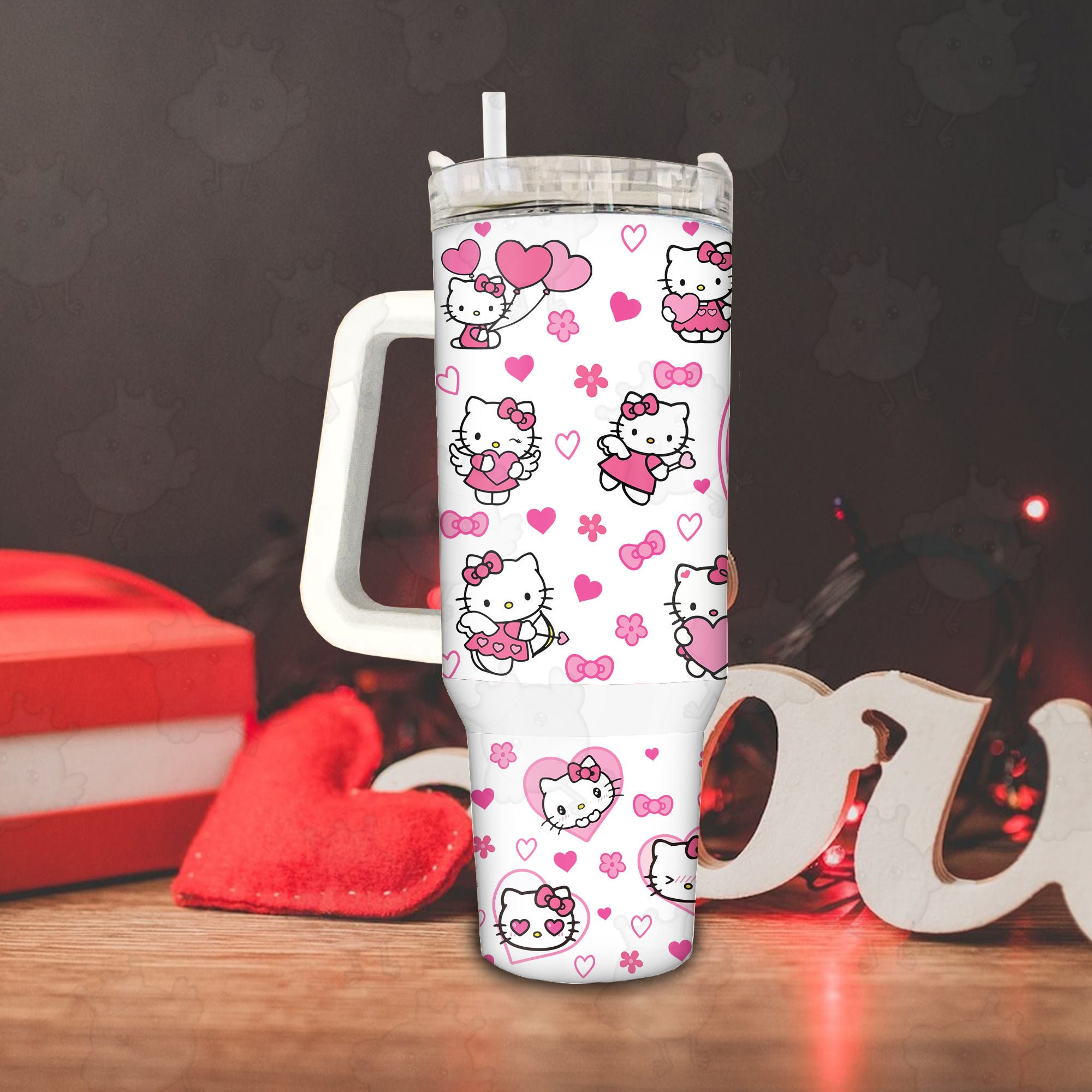 Valentine Hello Kitty Sanrio Cartoon Custom Stanley Cup 40 oz 30 oz Tumbler With Handle