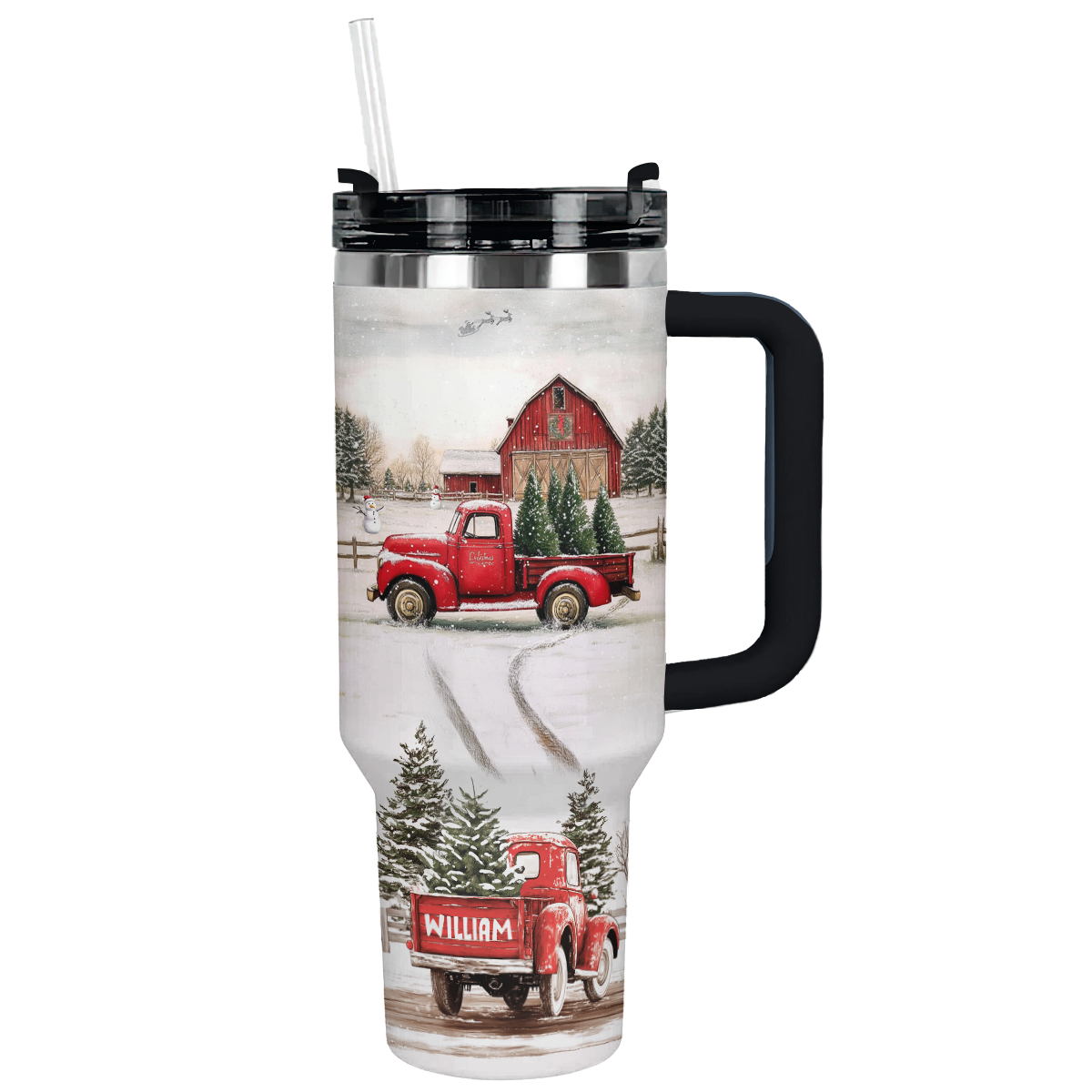 Vintage Red Truck Christmas Custom Stanley Cup 40 oz 30 oz Tumbler With Handle