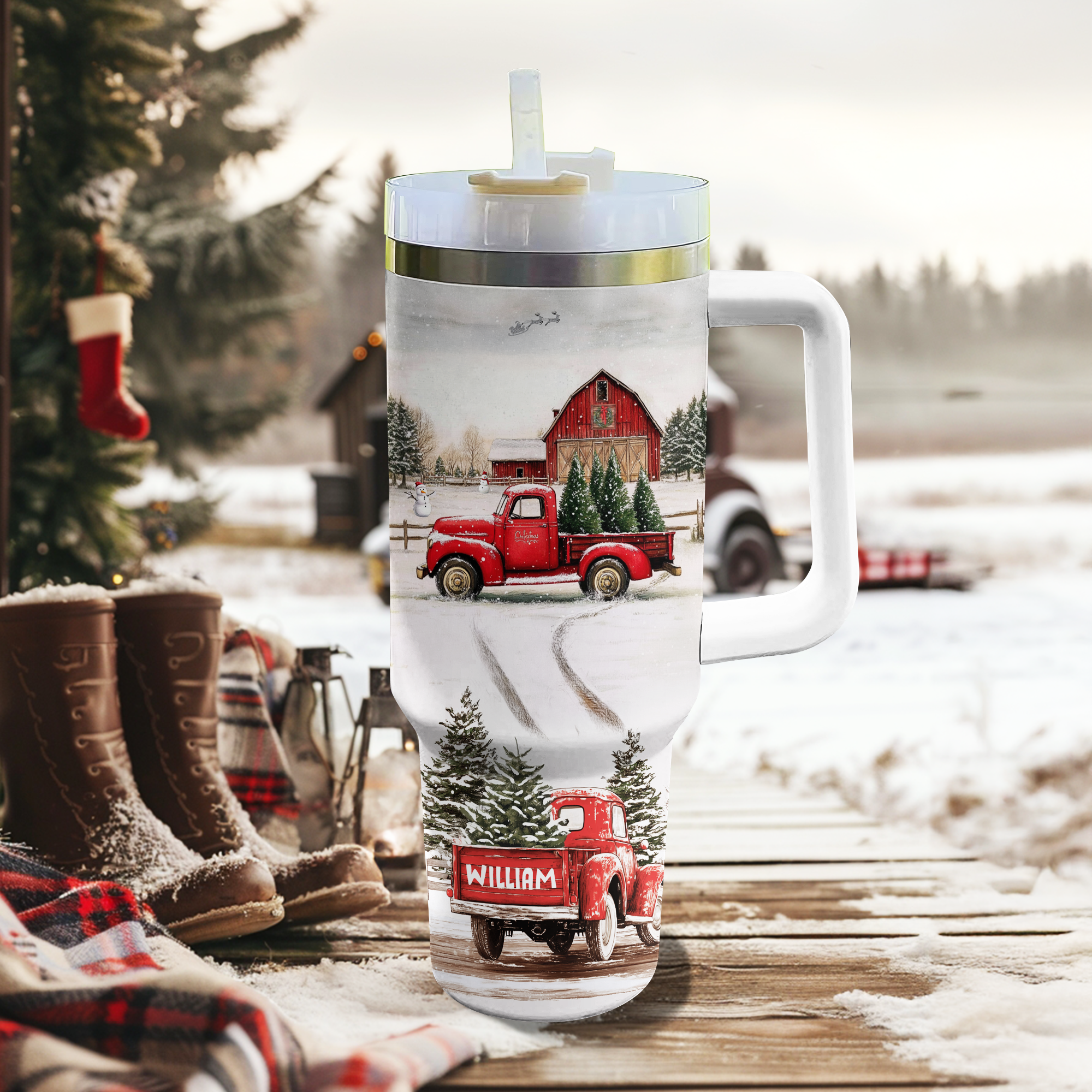 Vintage Red Truck Christmas Custom Stanley Cup 40 oz 30 oz Tumbler With Handle
