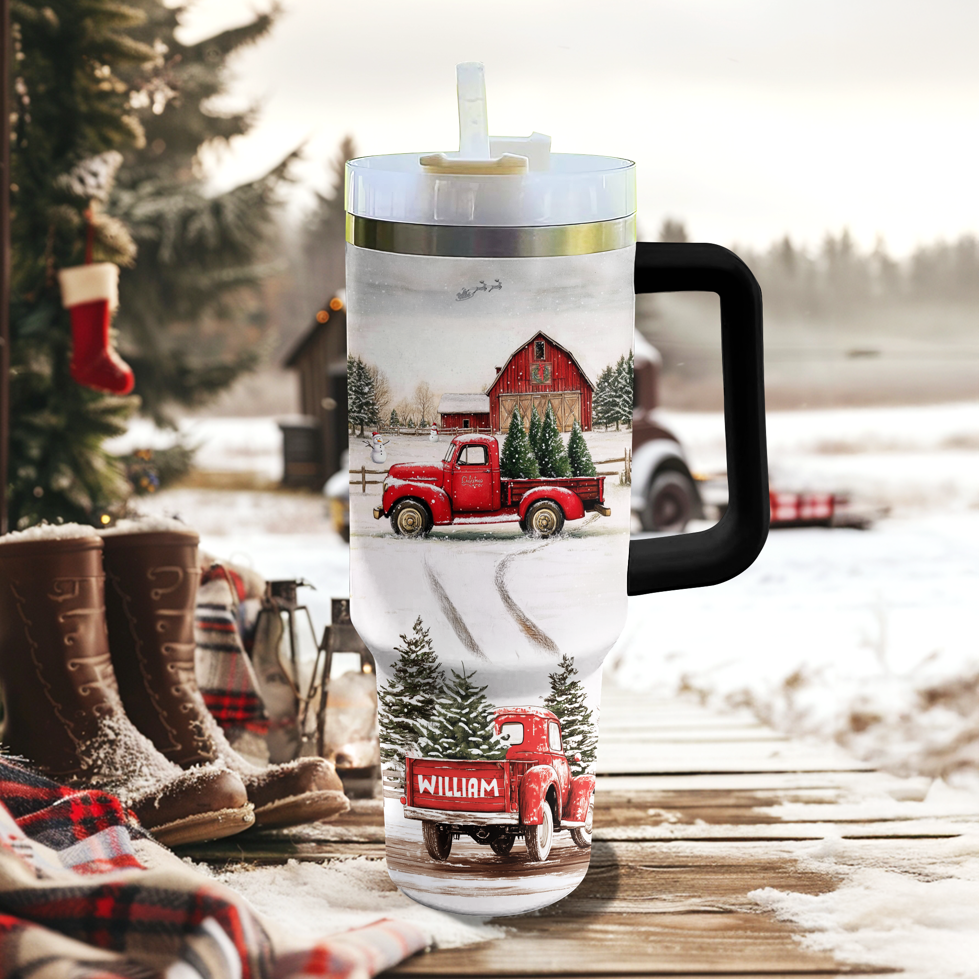 Vintage Red Truck Christmas Custom Stanley Cup 40 oz 30 oz Tumbler With Handle