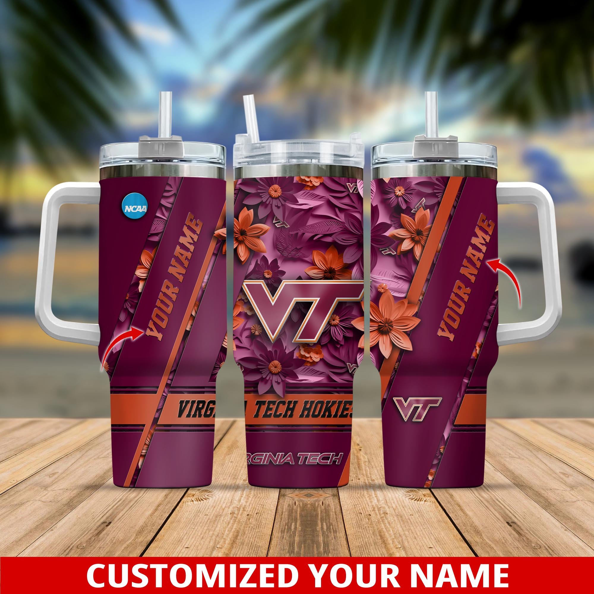 Virginia Tech Hokies NCAA Custom Stanley Cup 40 oz 30 oz Tumbler With Handle