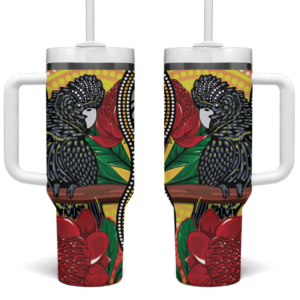 Waratah And Banksian Cockatoo Aboriginal Art Custom Stanley Cup 40 oz 30 oz Tumbler With Handle