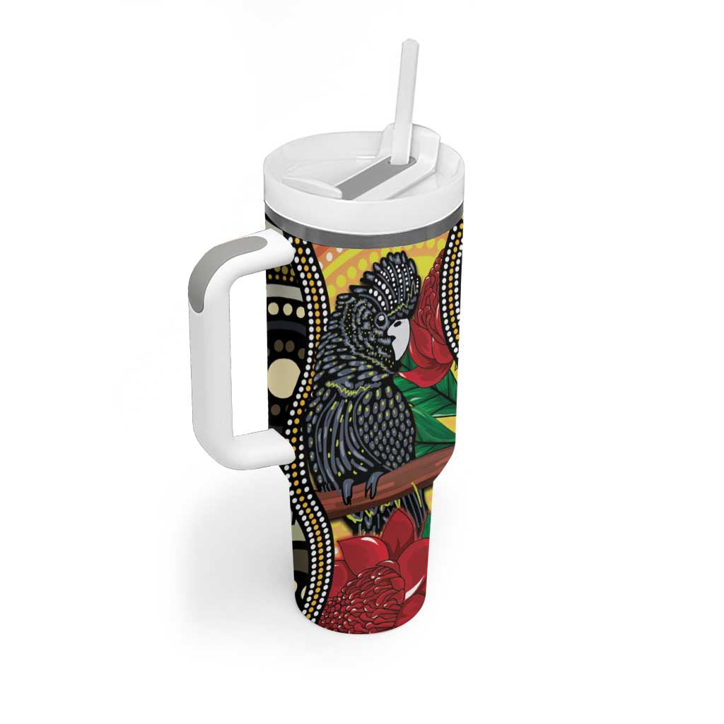 Waratah And Banksian Cockatoo Aboriginal Art Custom Stanley Cup 40 oz 30 oz Tumbler With Handle