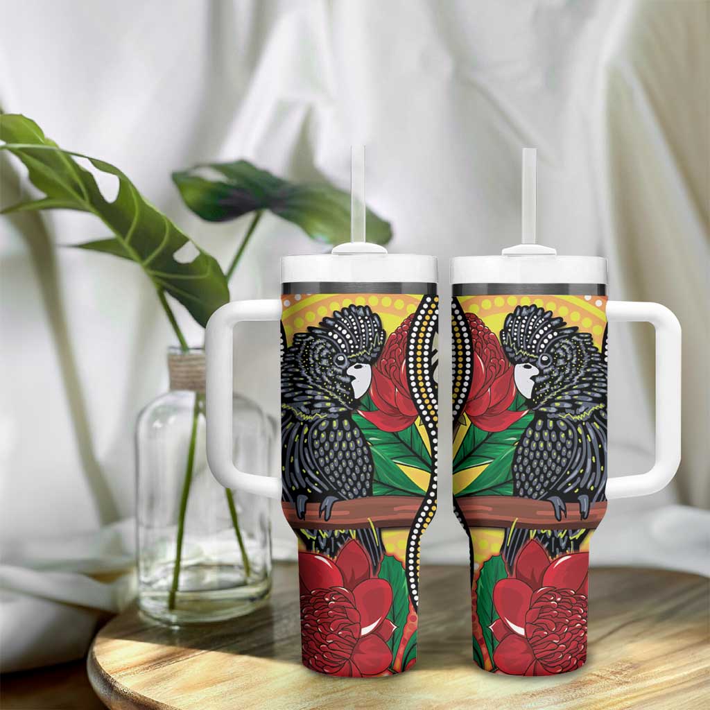 Waratah And Banksian Cockatoo Aboriginal Art Custom Stanley Cup 40 oz 30 oz Tumbler With Handle