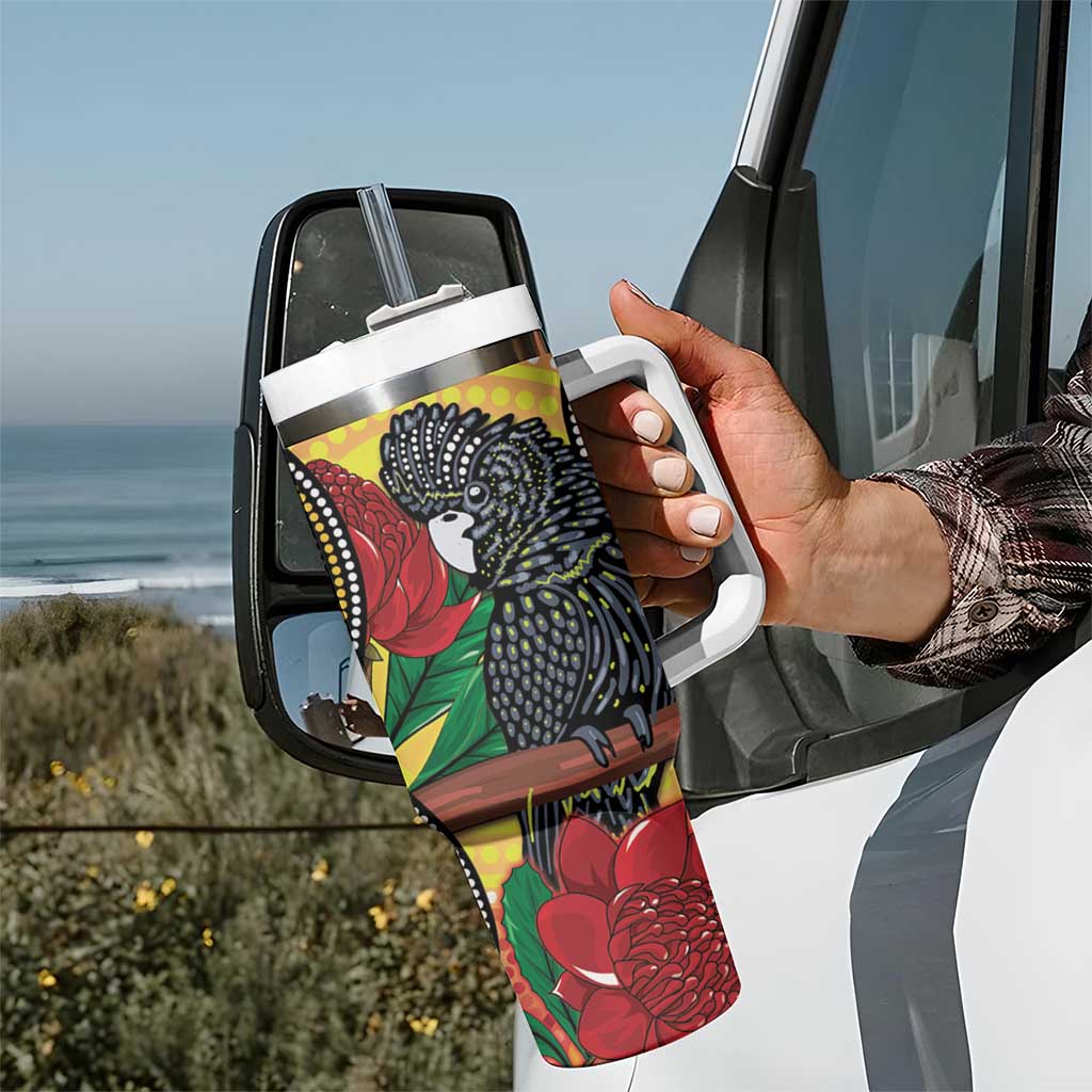 Waratah And Banksian Cockatoo Aboriginal Art Custom Stanley Cup 40 oz 30 oz Tumbler With Handle