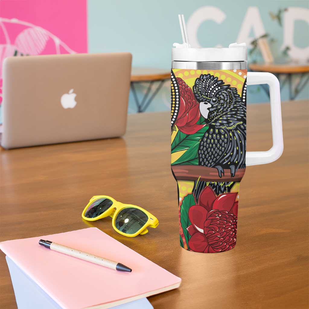 Waratah And Banksian Cockatoo Aboriginal Art Custom Stanley Cup 40 oz 30 oz Tumbler With Handle
