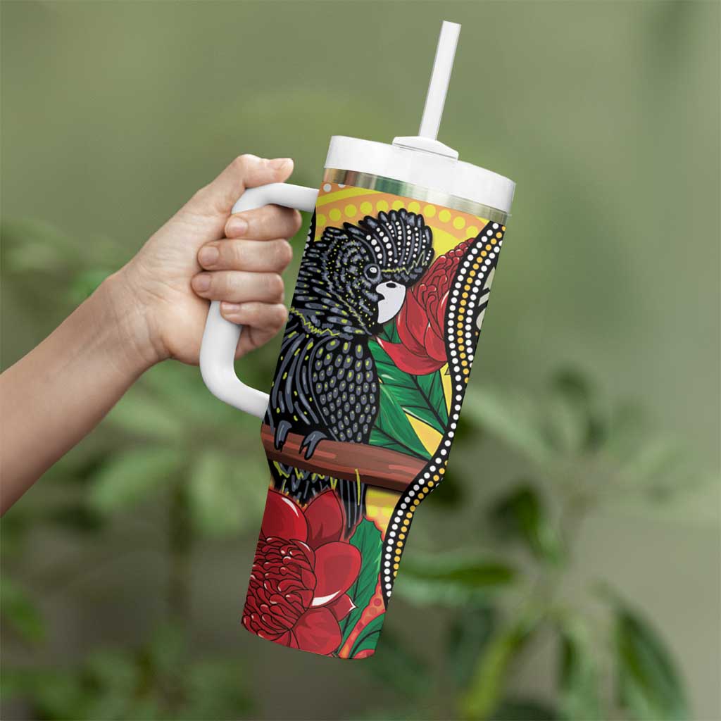 Waratah And Banksian Cockatoo Aboriginal Art Custom Stanley Cup 40 oz 30 oz Tumbler With Handle