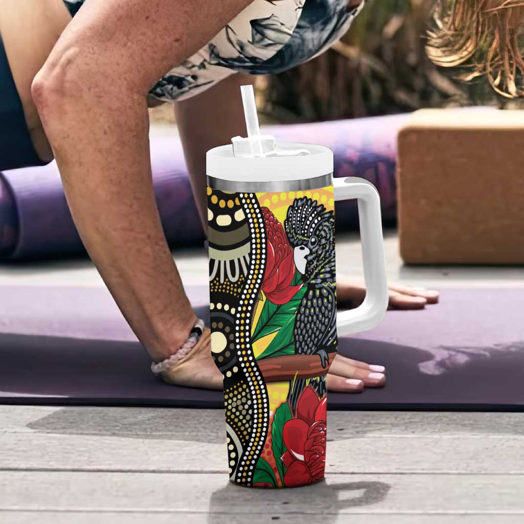 Waratah And Banksian Cockatoo Aboriginal Art Custom Stanley Cup 40 oz 30 oz Tumbler With Handle