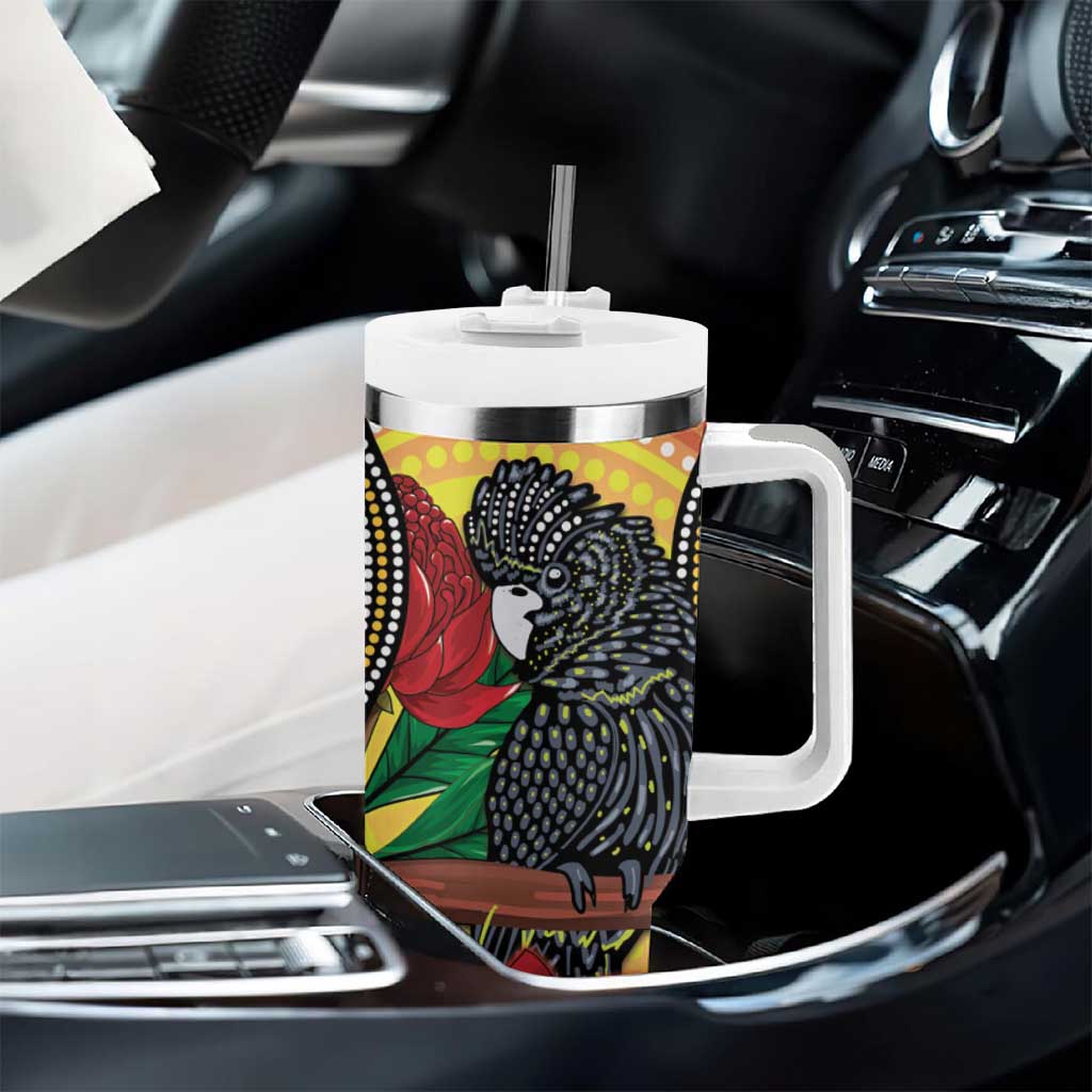Waratah And Banksian Cockatoo Aboriginal Art Custom Stanley Cup 40 oz 30 oz Tumbler With Handle