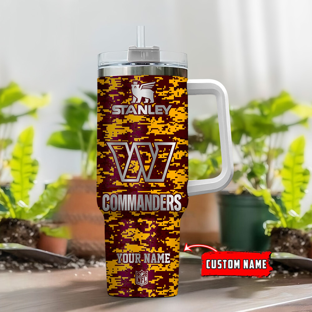 Washington Commanders NFL Camouflage Silver Logo Custom Stanley Cup 40 oz 30 oz Tumbler With Handle