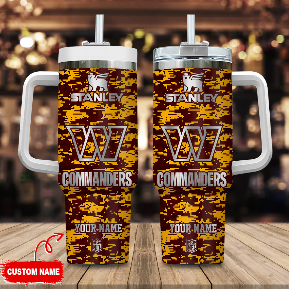 Washington Commanders NFL Camouflage Silver Logo Custom Stanley Cup 40 oz 30 oz Tumbler With Handle