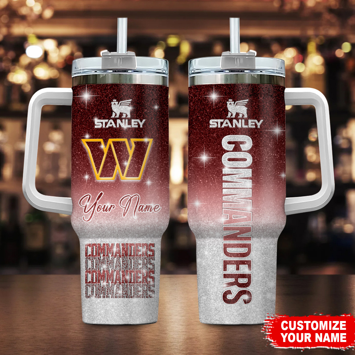 Washington Commanders NFL Glitter Custom Stanley Cup 40 oz 30 oz Tumbler With Handle