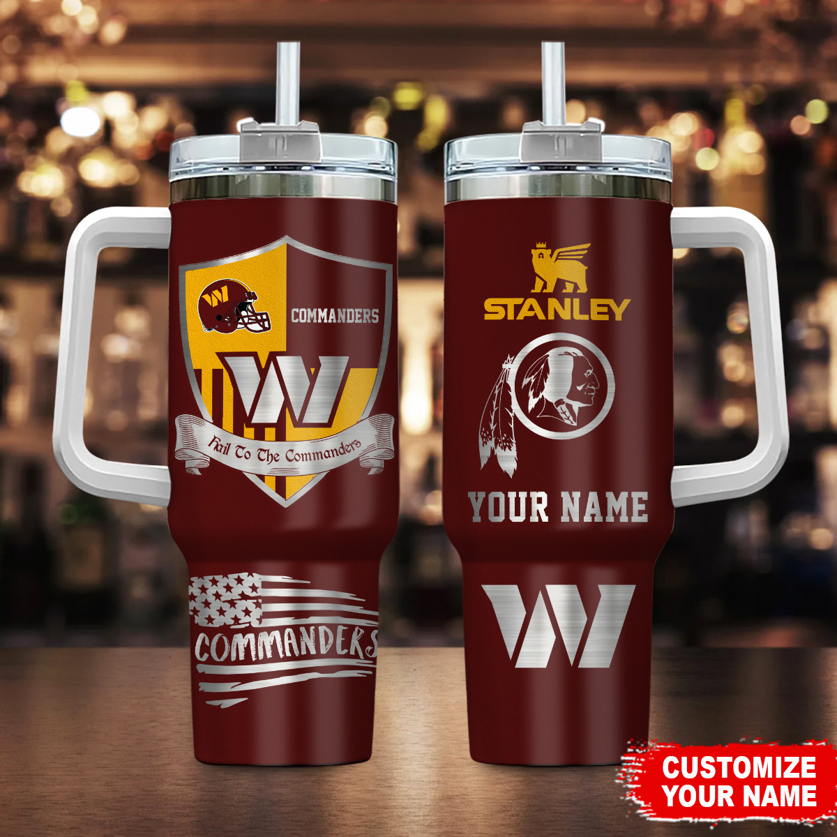 Washington Commanders NFL Silver Logo Custom Stanley Cup 40 oz 30 oz Tumbler With Handle