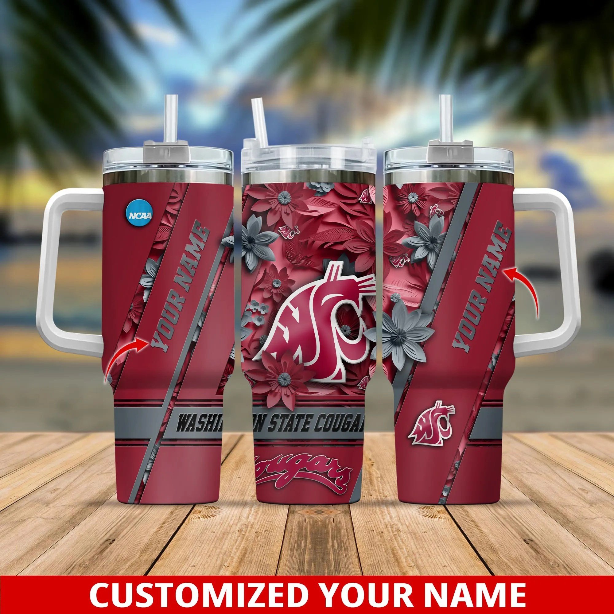 Washington State Cougars NCAA Custom Stanley Cup 40 oz 30 oz Tumbler With Handle