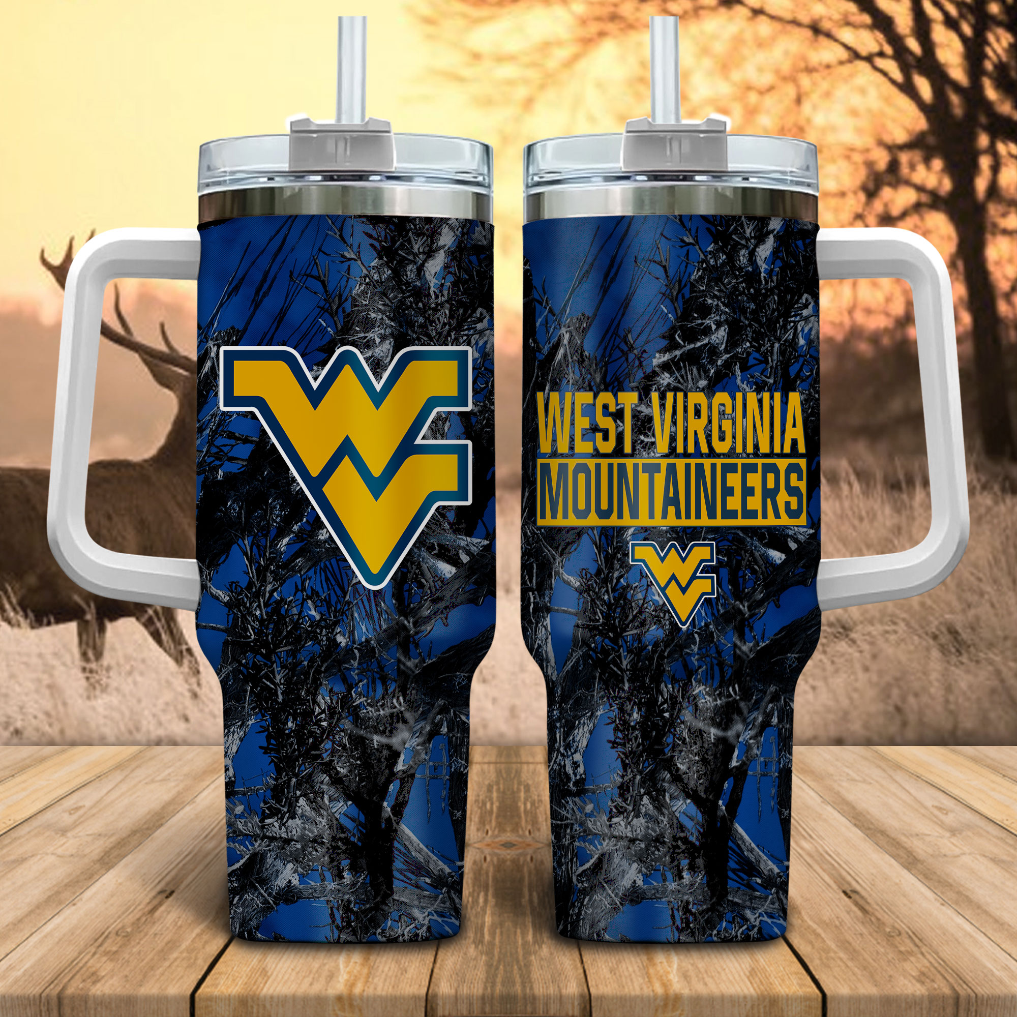 West Virginia Mountaineers NCAA Hunting Custom Stanley Cup 40 oz 30 oz Tumbler With Handle