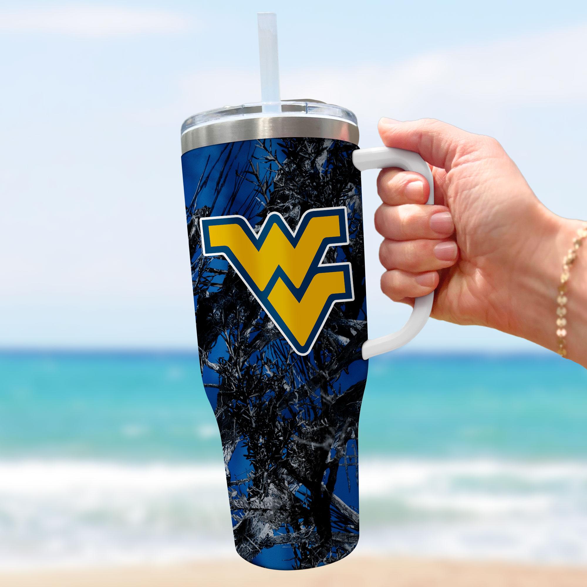 West Virginia Mountaineers NCAA Hunting Custom Stanley Cup 40 oz 30 oz Tumbler With Handle