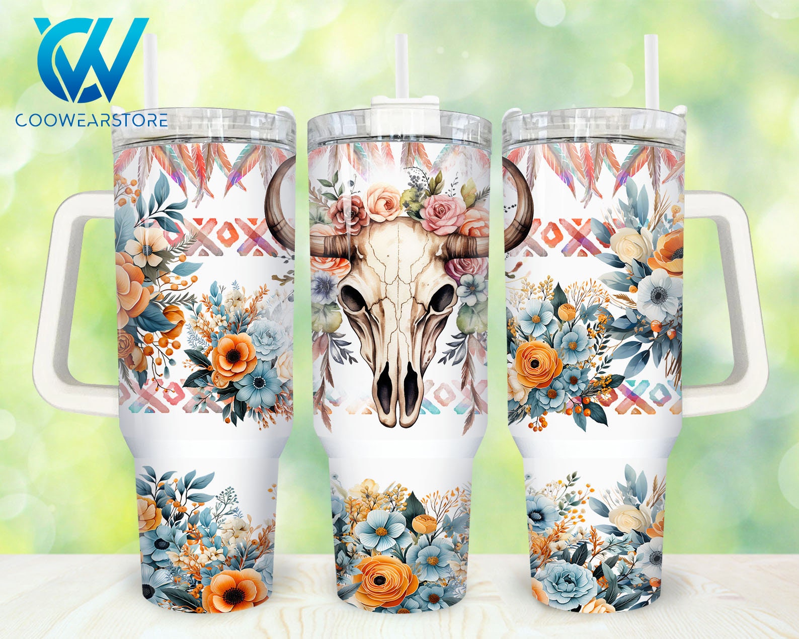Western Highland Cow Skull Custom Stanley Cup 40 oz 30 oz Tumbler With Handle