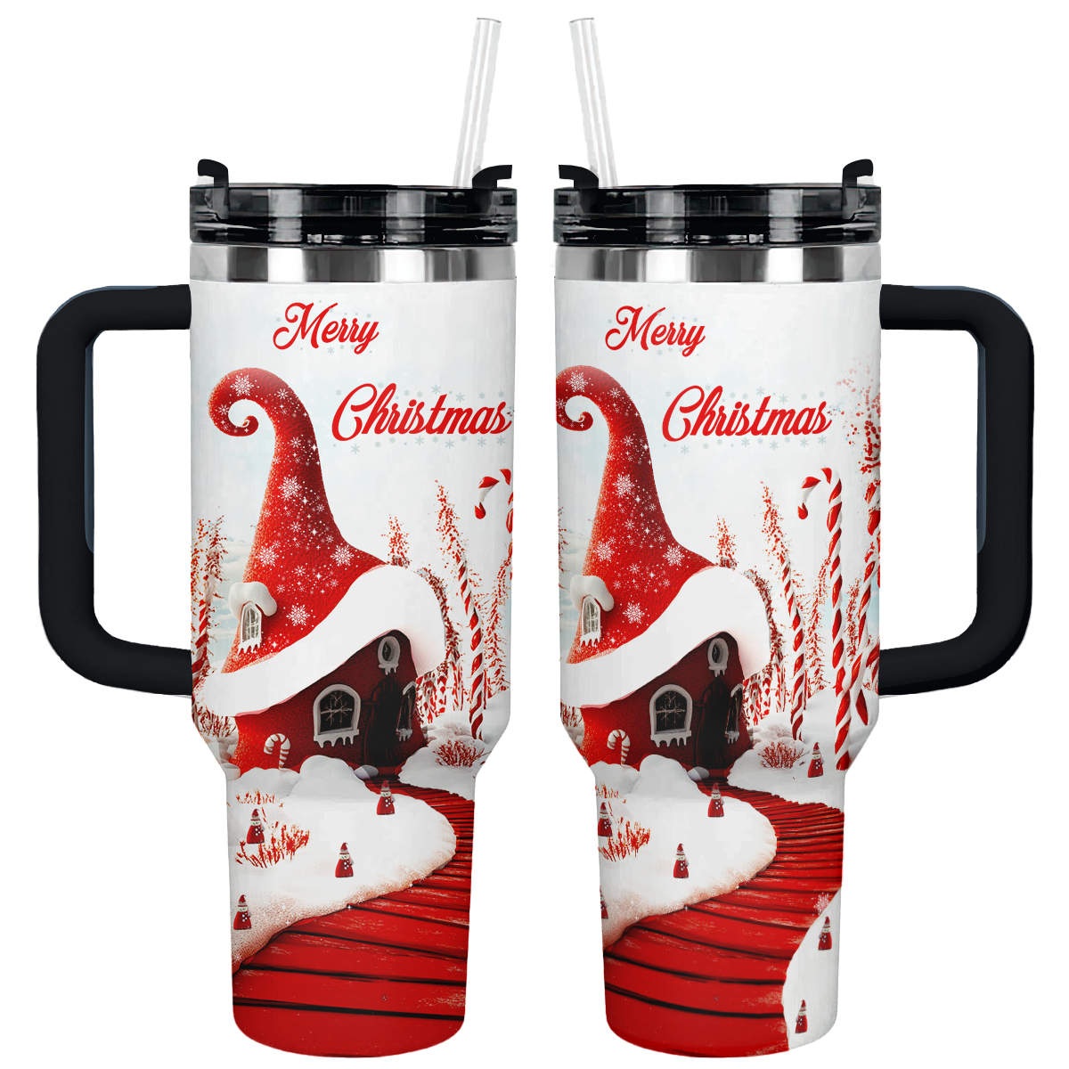 Whimsical Red House Christmas Custom Stanley Cup 40 oz 30 oz Tumbler With Handle